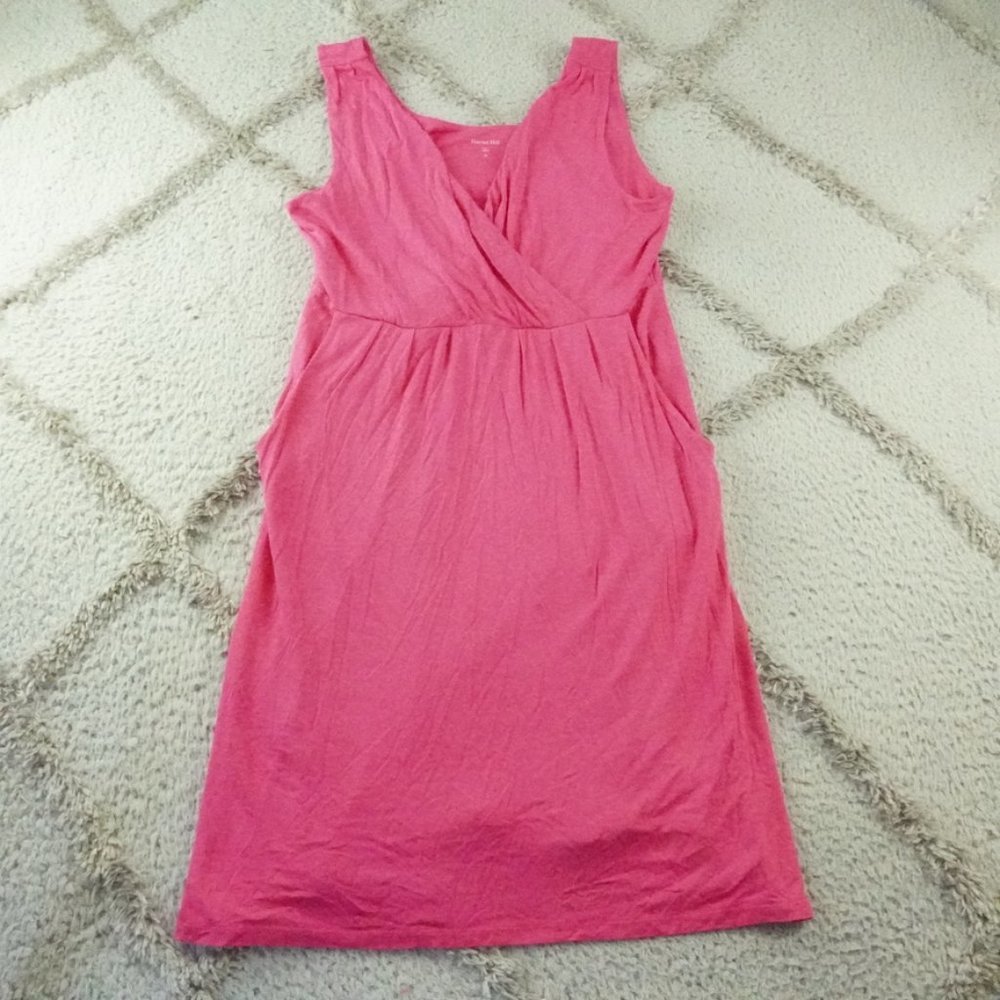 Garnet Hill Faux Wrap Jersey Dress Womens Medium Pink Pockets